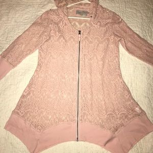 Evy’s Tree Josie soft pink lace zip up cardigan